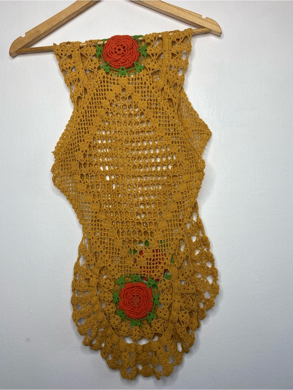 Rose Crochet doilie Mustard and red Cottagecore retro